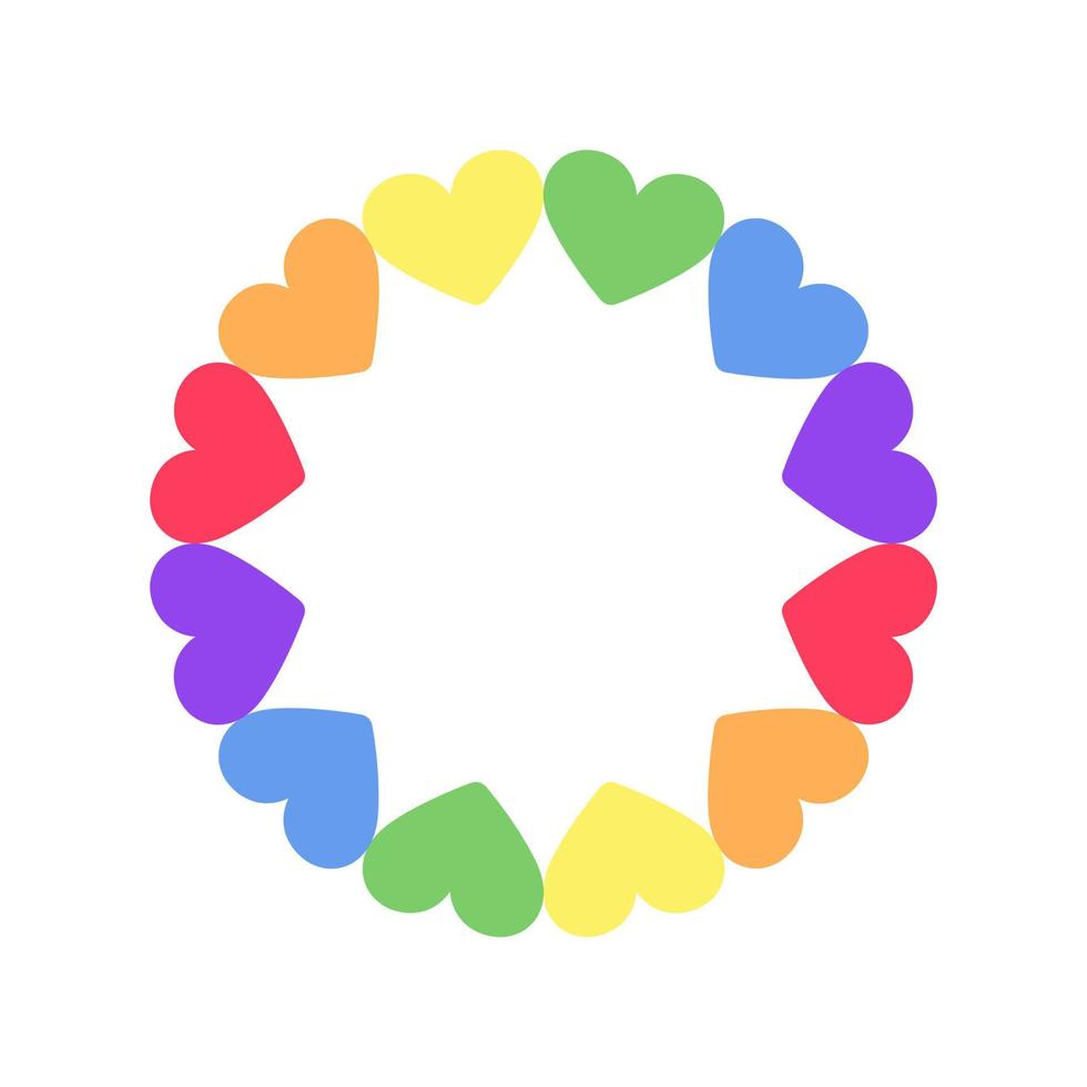 Rainbow heart pattern frame. Simple minimal border template. vector