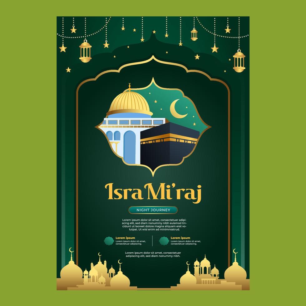 isra miraj mosque y kabah poster en estilo plano vector