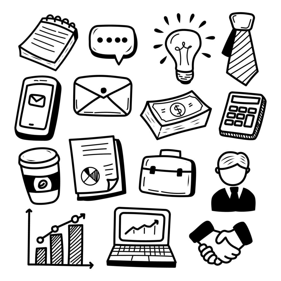 Set of business doodle illustrations with cute design isolated on white background vector