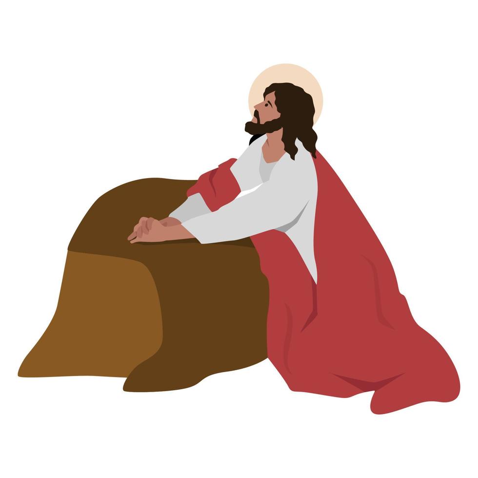 1st sorrowful mystery. Biblical vector illustration of Jesus Praying in Gethsemane