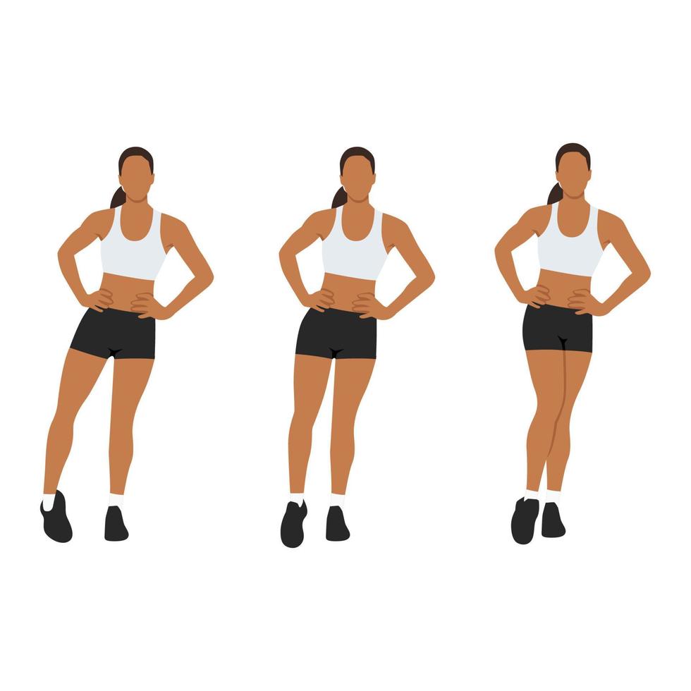 Woman doing ankle circles rotations or rolls exercise. Flat vector illustration isolated on white background