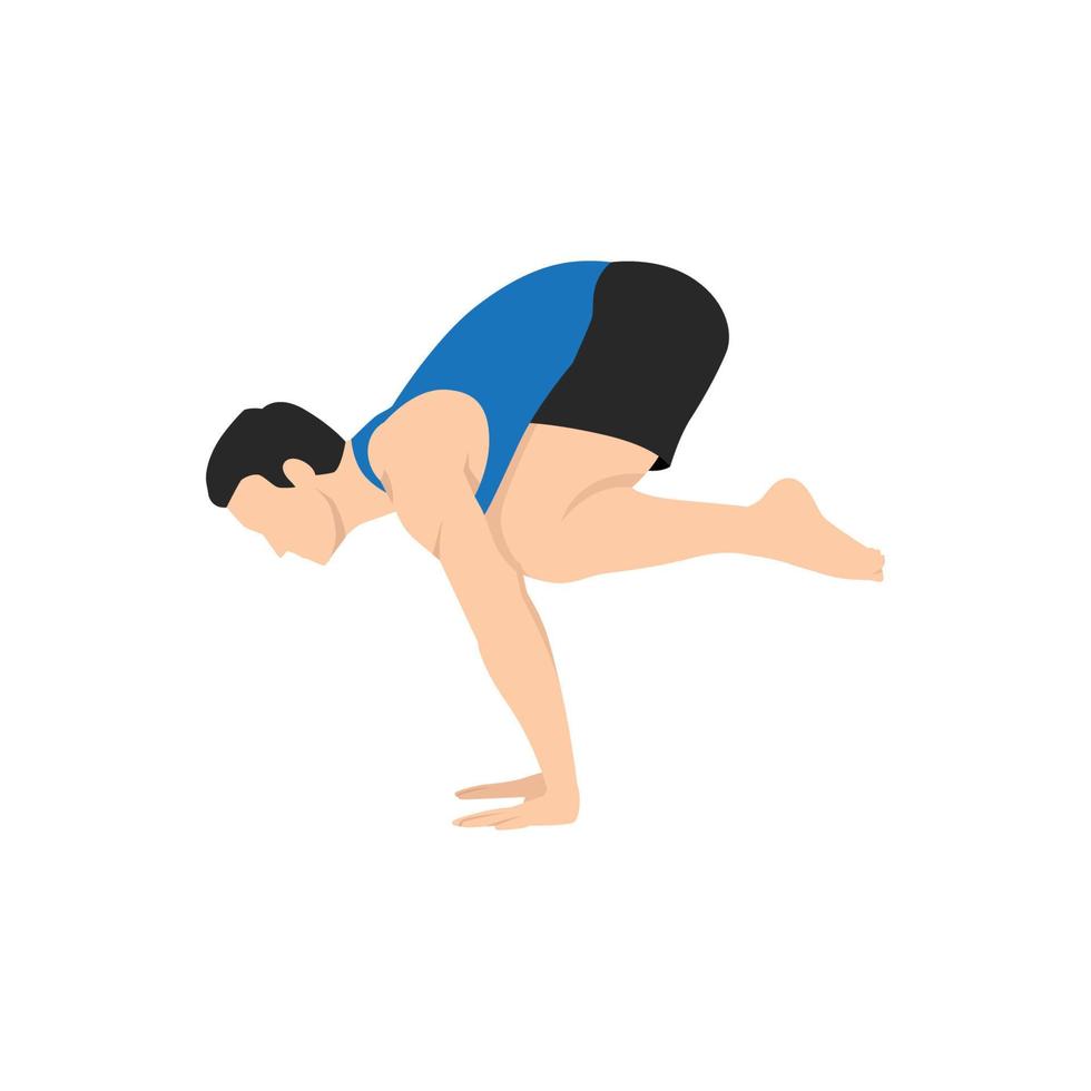 hombre haciendo ejercicio de bakasana de pose de cuervo. ilustración vectorial plana aislada sobre fondo blanco vector