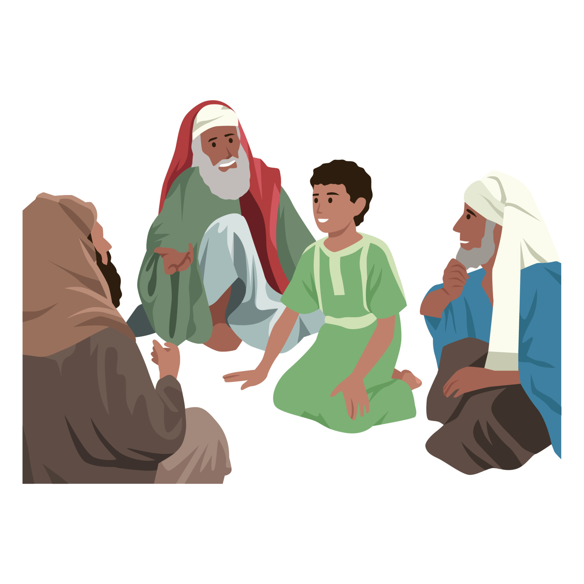 Finding Jesus in the temple, infant Jesus surrounded by the silhouettes