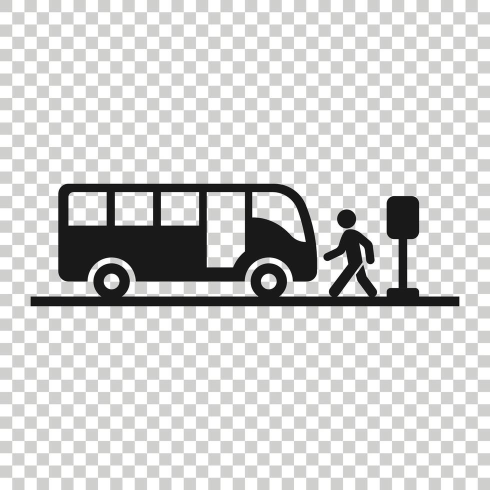 Bus station icon in flat style. Auto stop vector illustration on white isolated background. Autobus vehicle business concept.