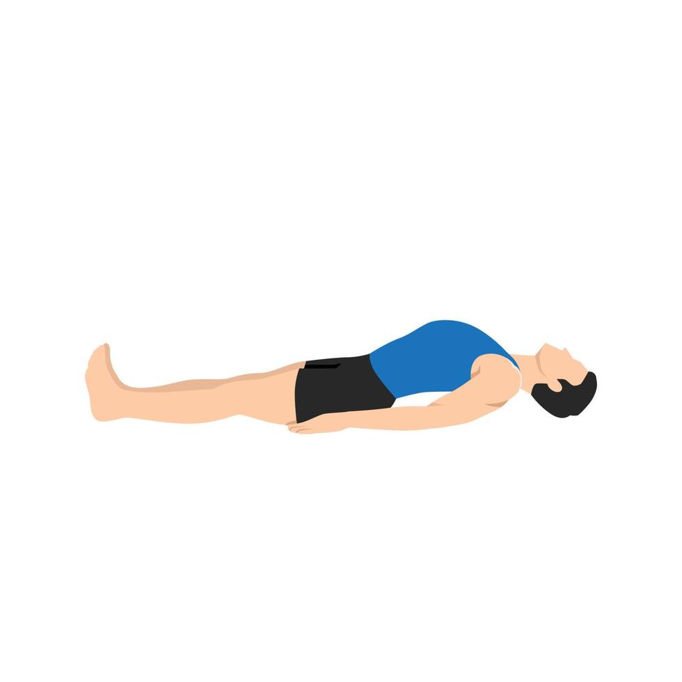 Man doing fish pose matsyasana exercise. Flat vector illustration