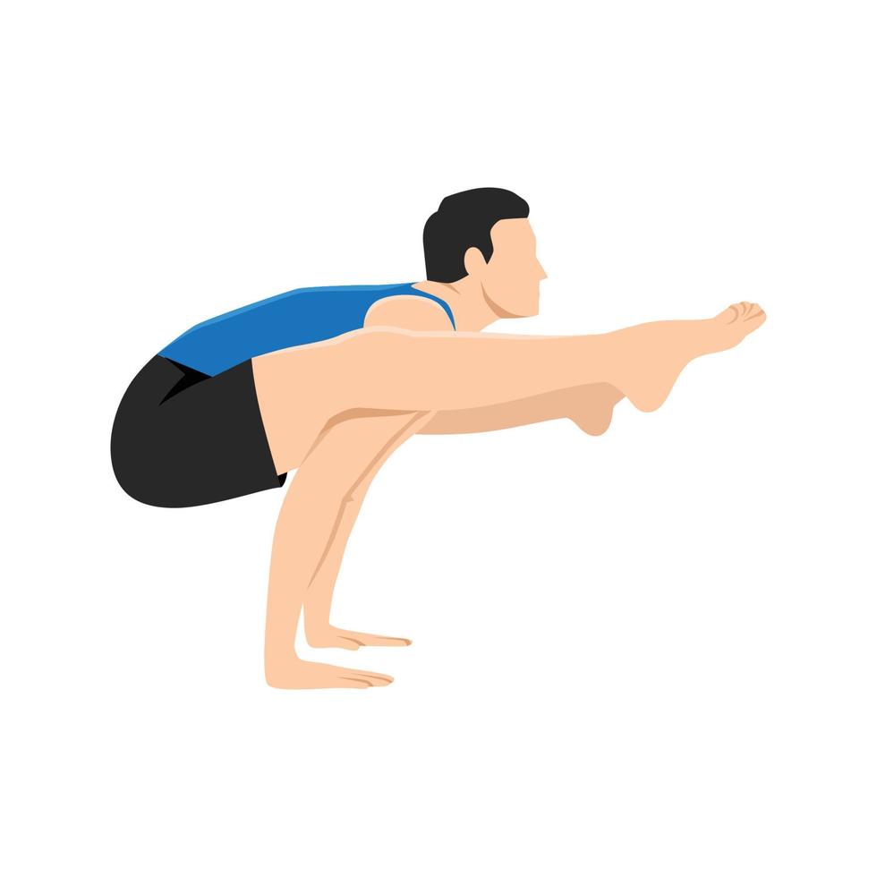 Man doing Firefly Pose Variation. Practice Tittibhasana Variation. Flat vector illustration isolated on white background