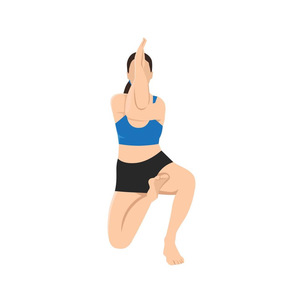 mujer haciendo pose de cara de caballo. practicar vatayanasana. ilustración vectorial plana aislada sobre fondo blanco vector