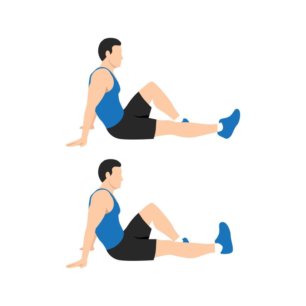 Man doing Ankle pumping exercises in 2 steps. Good exercises pose to relieve leg swelling exercise. Flat vector illustration isolated on white background