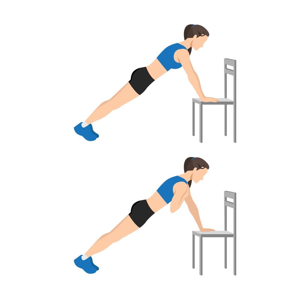 Woman doing Incline plank shoulder taps exercise. Flat vector illustration isolated on white background. Layered vector. Abs workout