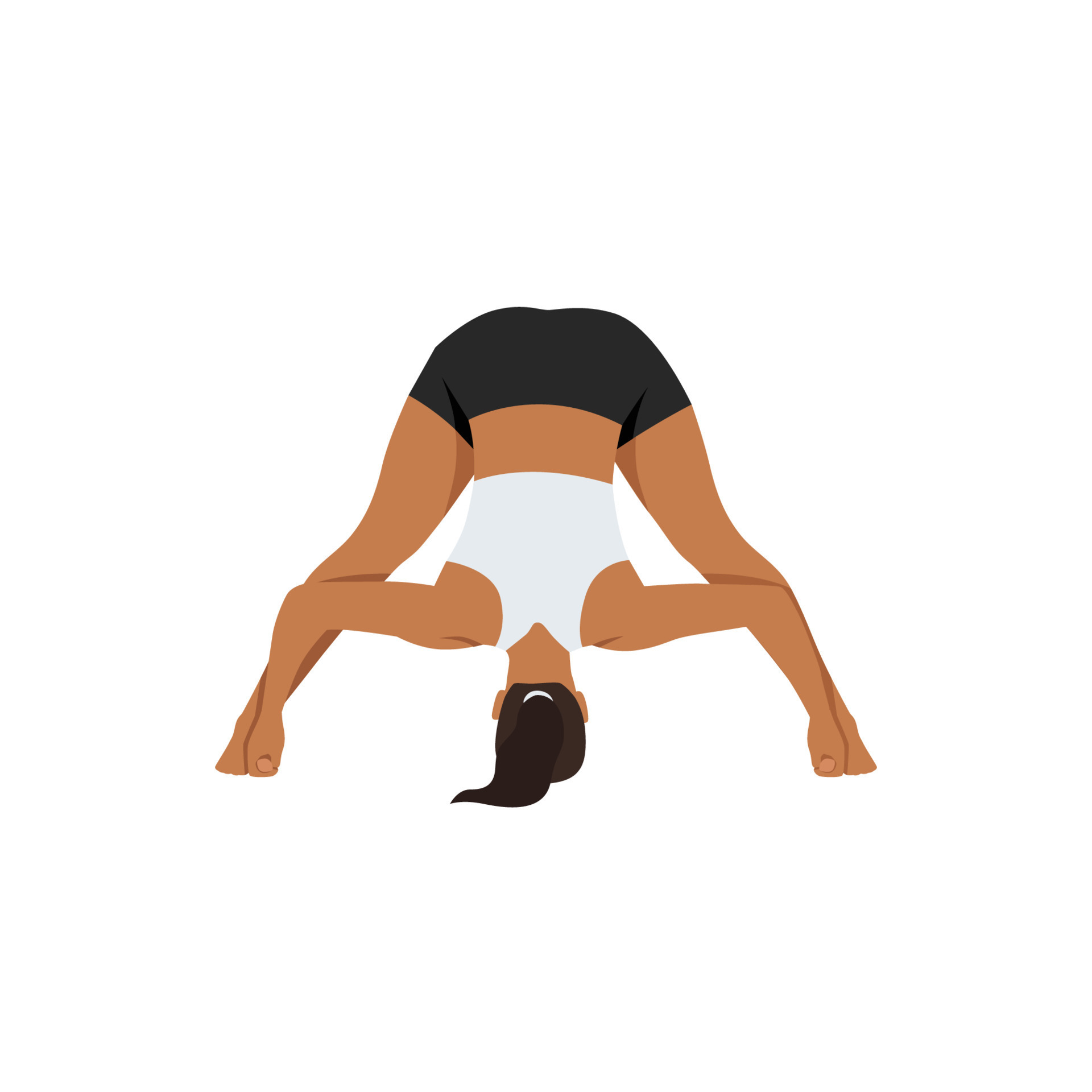 Woman doing intense Leg Stretch Pose D, Wide Legged Forward Fold Pose D,  Standing Straddle Forward Bend D, Wide Angle Forward Fold D.Prasarita  Padottanasana. Flat vector illustration 16138119 Vector Art at Vecteezy