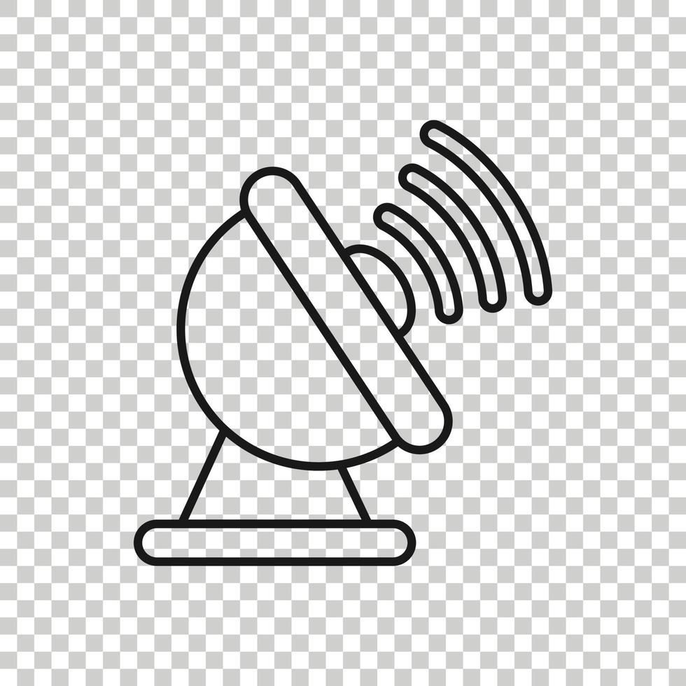 Satellite antenna tower icon in flat style. Broadcasting vector illustration on white isolated background. Radar business concept.