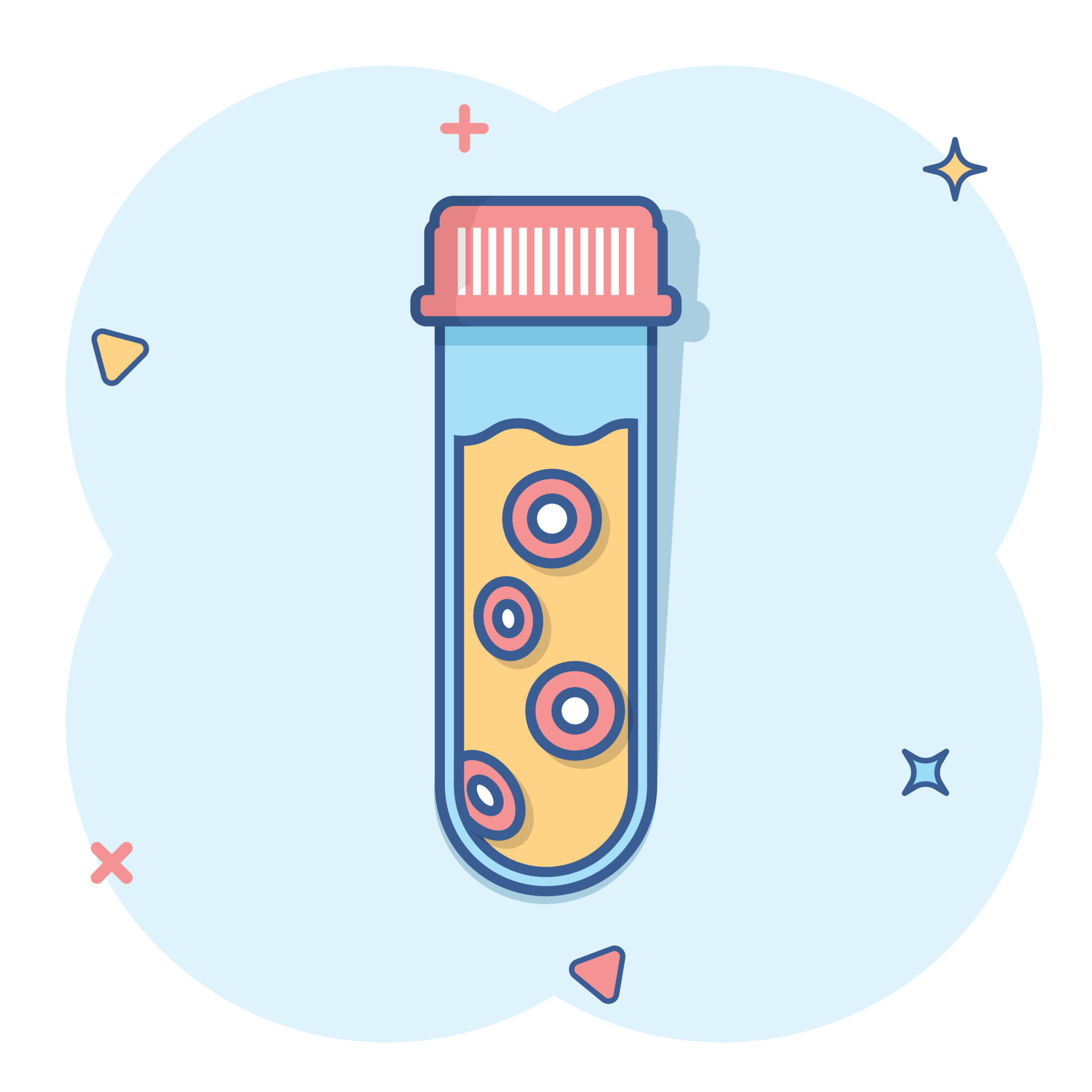 icono de tubo de análisis de sangre en estilo cómico. ilustración de