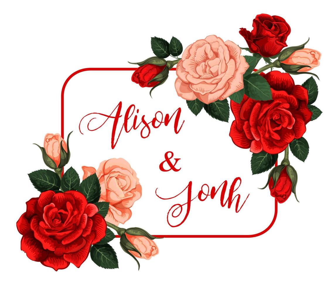 Vector roses flowers frame with names