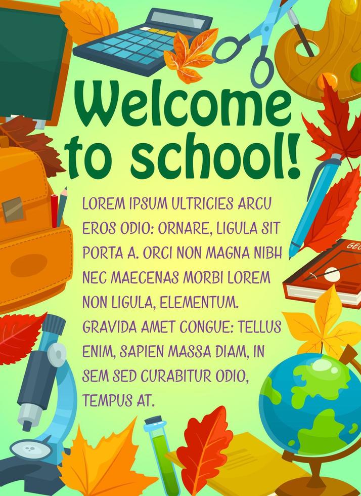 Back to school greeting banner with student items vector