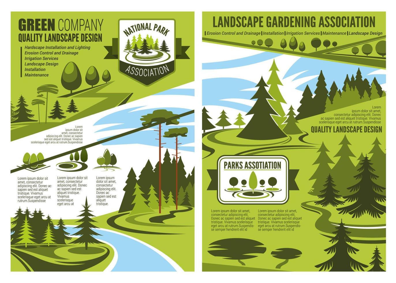 Landscape design and gardening association posters vector