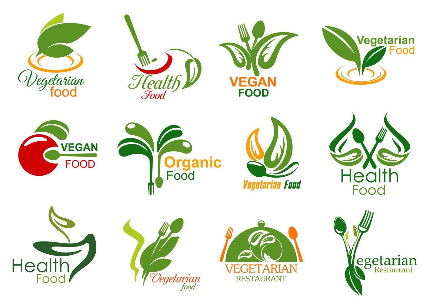 restaurante vegetariano e íconos de comida orgánica vector