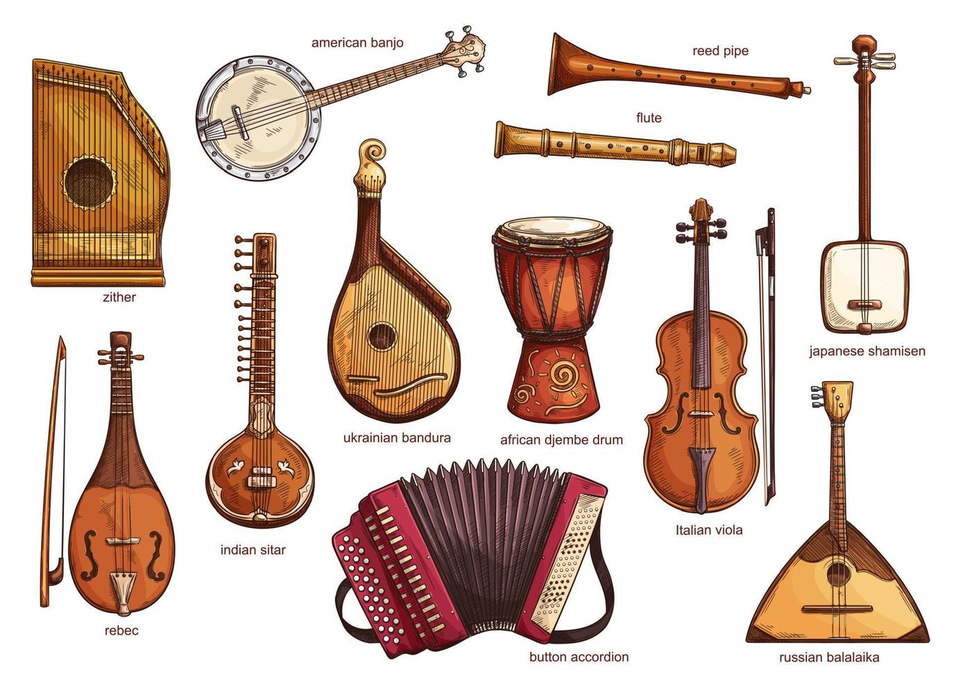Retro musical instruments set realistic design vector