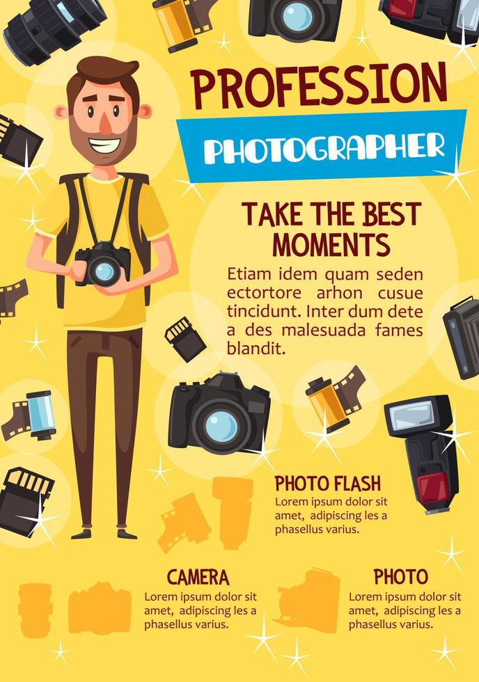 Photographer profession and photo equipment vector