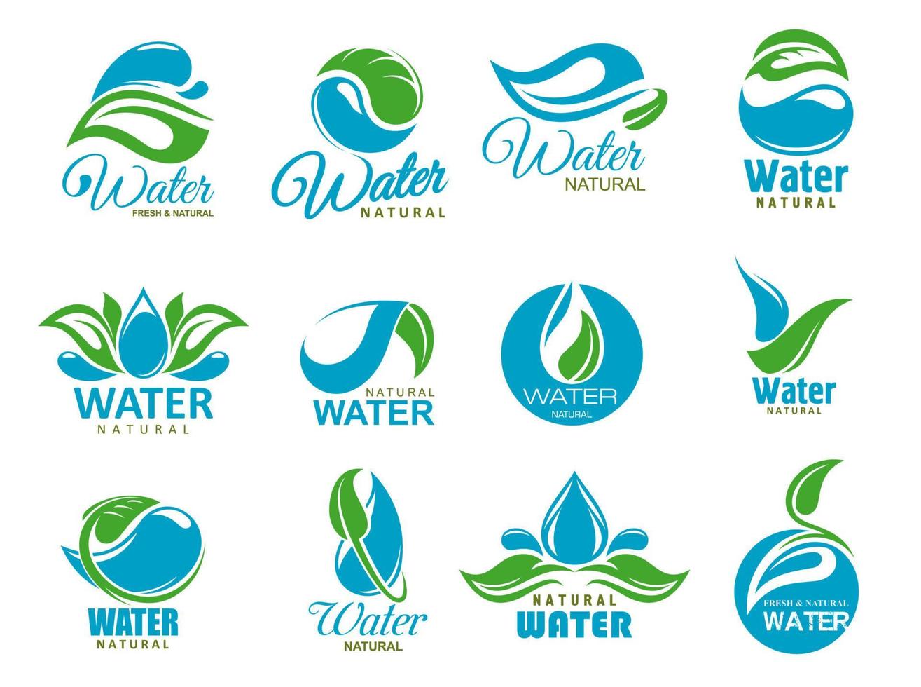 Clean water icons with blue drops and green leaf vector