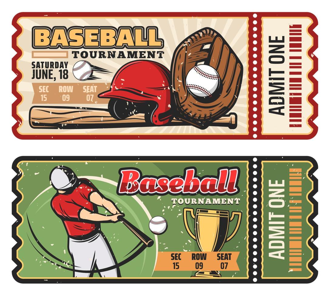 Vector retro tickets for baseball sport game