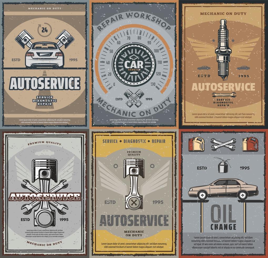 Vector car service repair retro posters