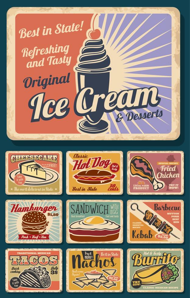 Fast food burger, snack and desserts vector