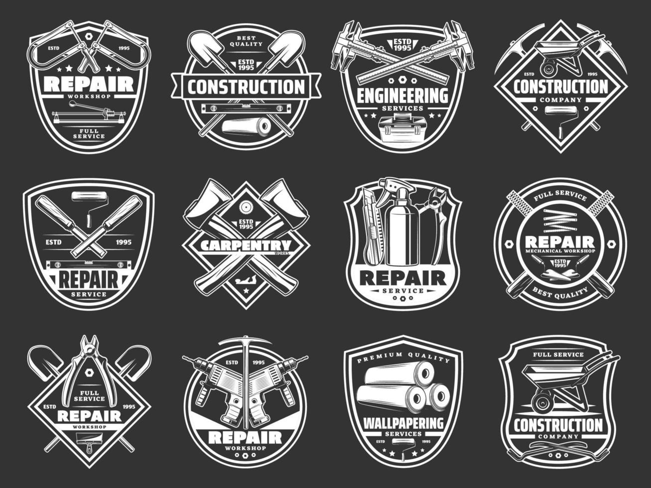 Home repair service construction tools shop icons vector