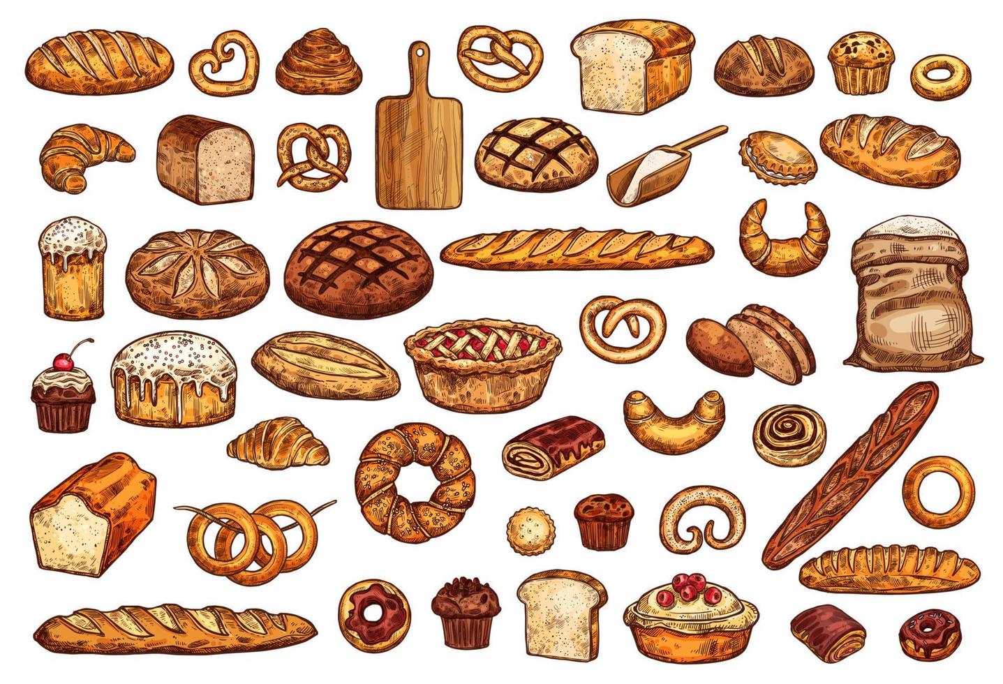 pastelería productos pan y panadería vector