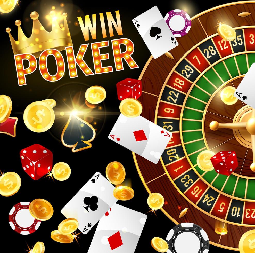 Casino, gambling and poker, roulette wheel vector