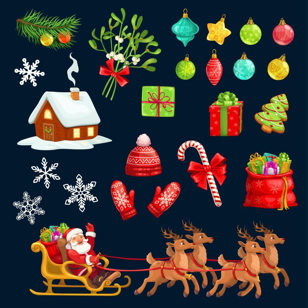 signos de iconos de vacaciones para navidad con santa claus vector