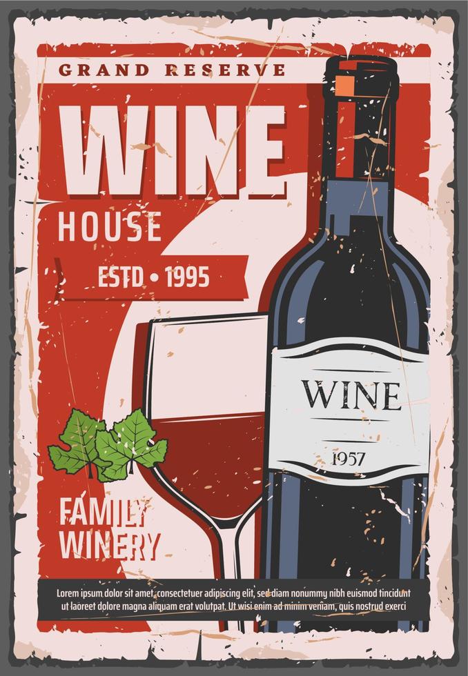 Winery industry, red wine bottle and wineglass vector