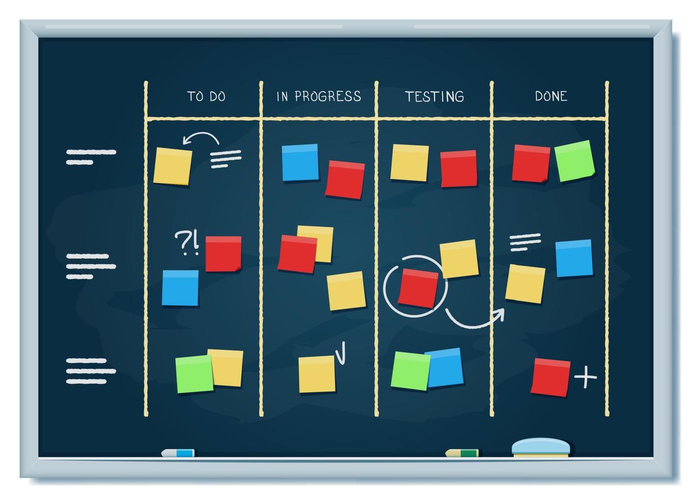 tablero de scrum con pegatinas de colores en la pizarra vector