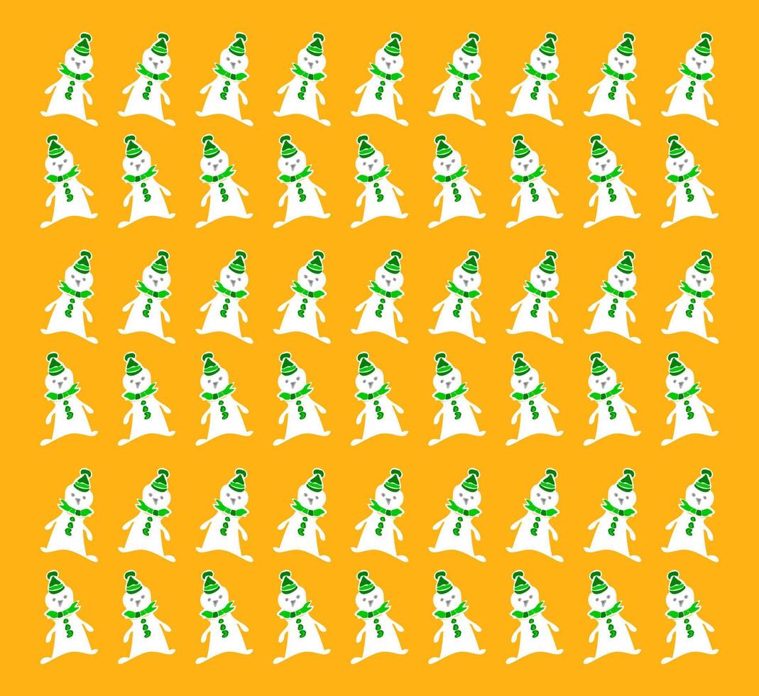 Happy Snowman with green hat pattern vector illustration on orange background