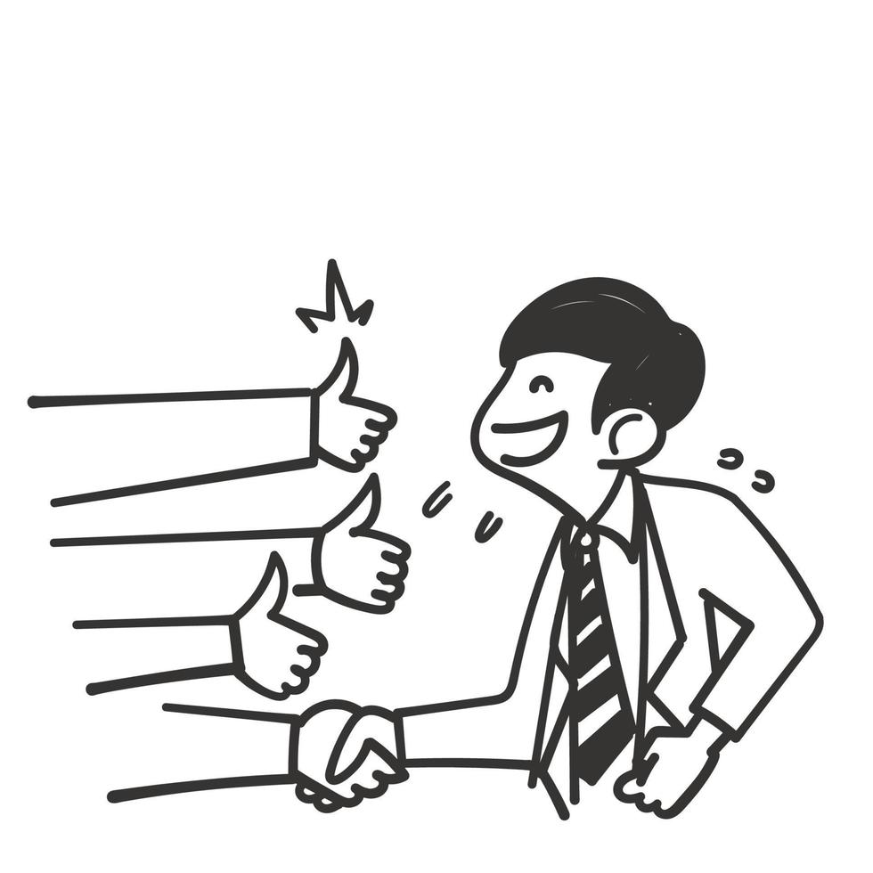 hand drawn doodle Character congratulates colleague for successful project or deal illustration vector
