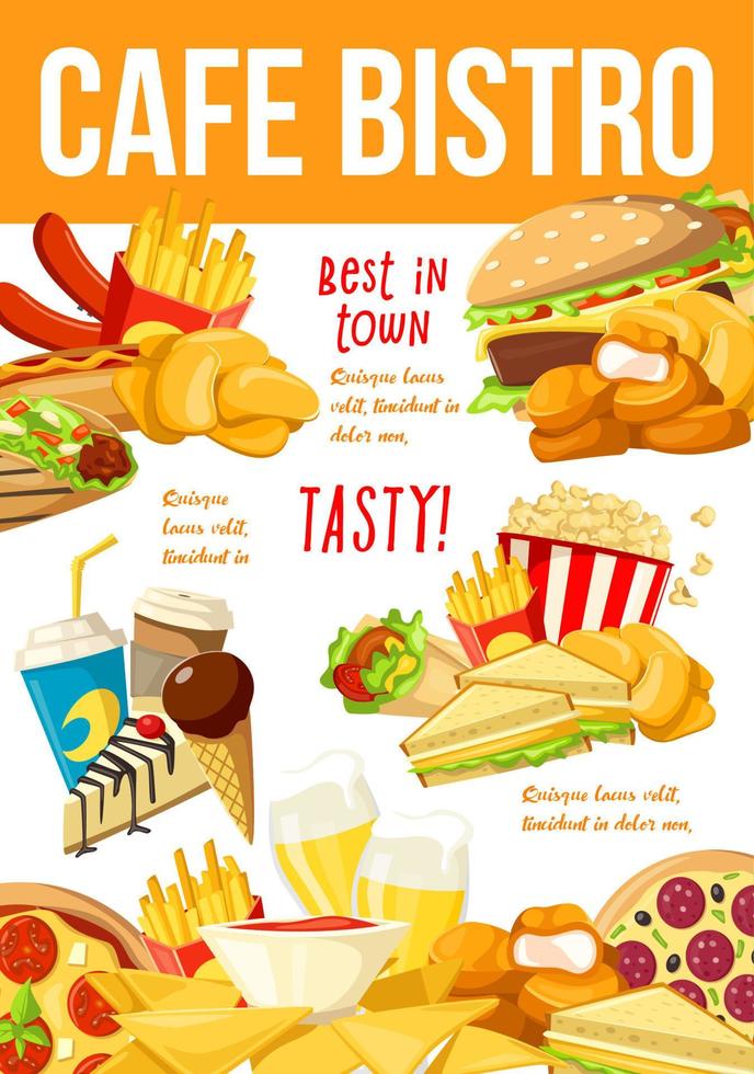 Fast food menu restaurant takeaway poster vector