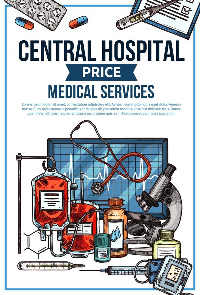 Hospital service price list vector sketch