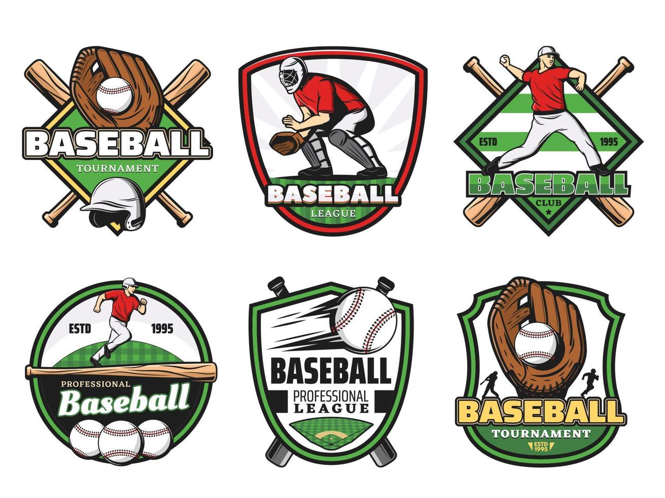 Baseball league sport club and team badge icons vector