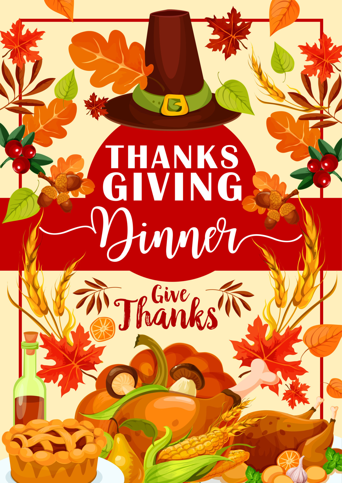 Thanksgiving dinner invitation with festive food 16138406 Vector Art at ...