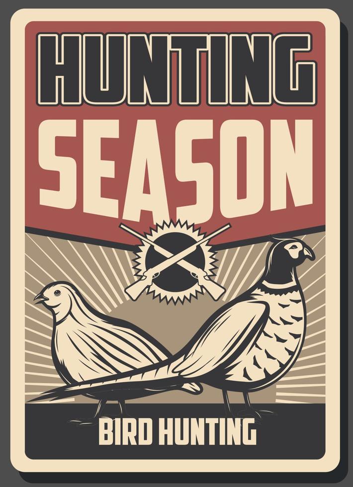 Bird hunting poster. Rifle, pheasant and quail vector