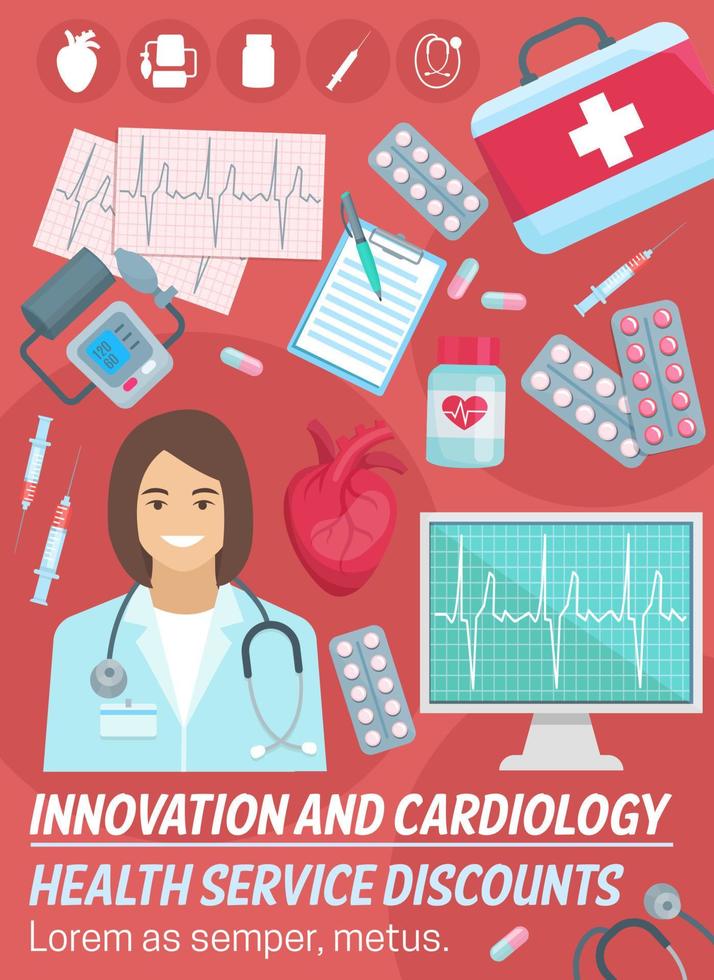 Cardiology, heart health. Cardiologist doctor vector