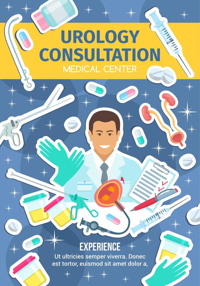 Urology health clinic poster with urologist doctor vector