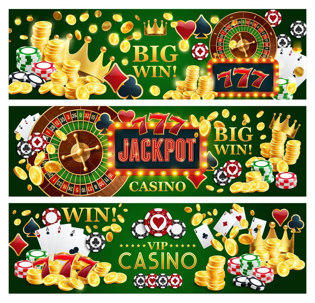 Jackpot online casino banners with gambling items vector