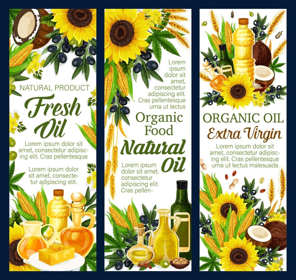 Organic vegetable and nut oils products vector