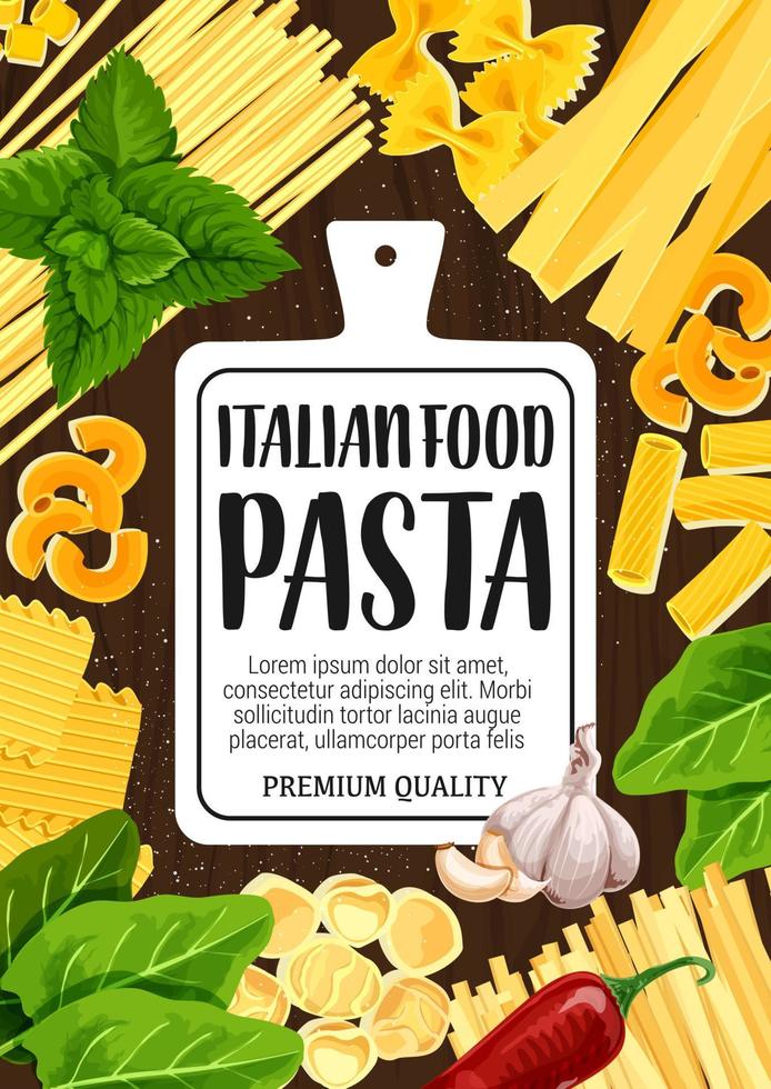 Italian pasta cooking, spices and ingredients vector