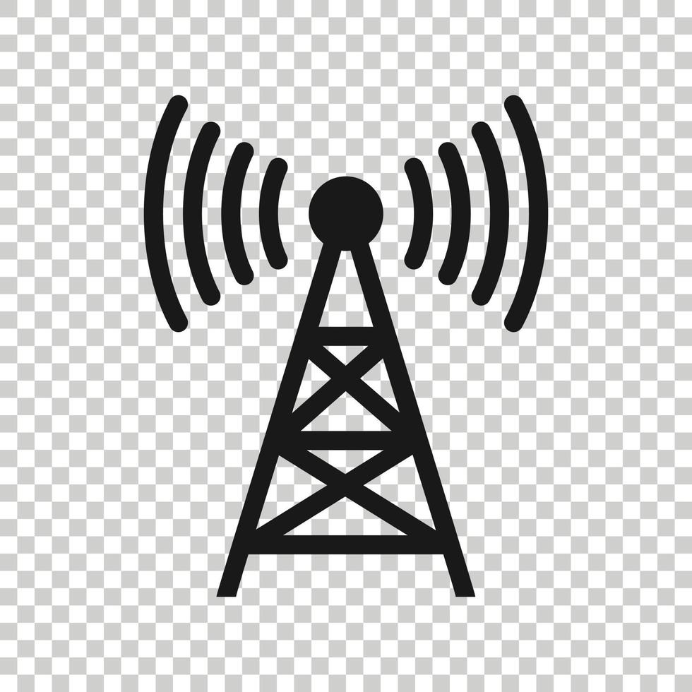 Antenna tower icon in flat style. Broadcasting vector illustration on white isolated background. Wifi business concept.