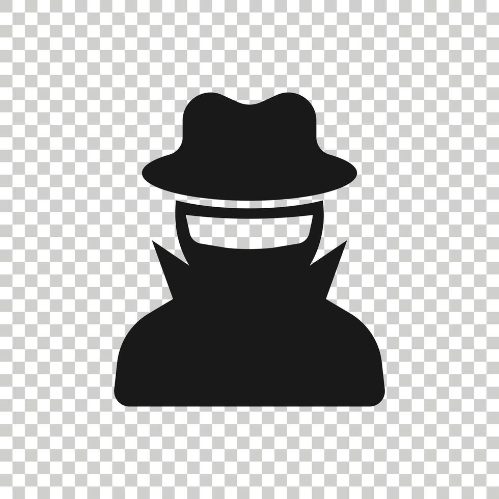 icono de hacker de fraude en estilo plano. ilustración de vector de espionaje sobre fondo aislado. concepto de negocio de defensa cibernética.