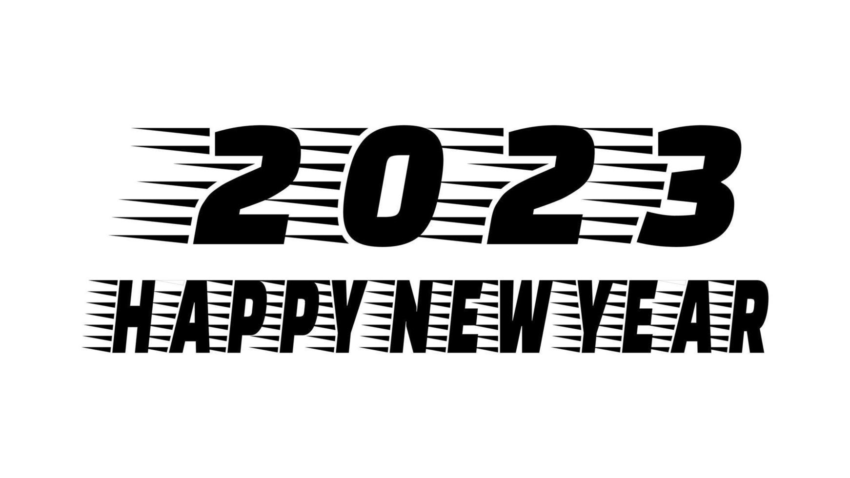 Happy New Year 2023 racing text design. Cover of business diary for 2023 with wishes. Brochure design template, card, banner. Vector illustration. Isolated on white background.