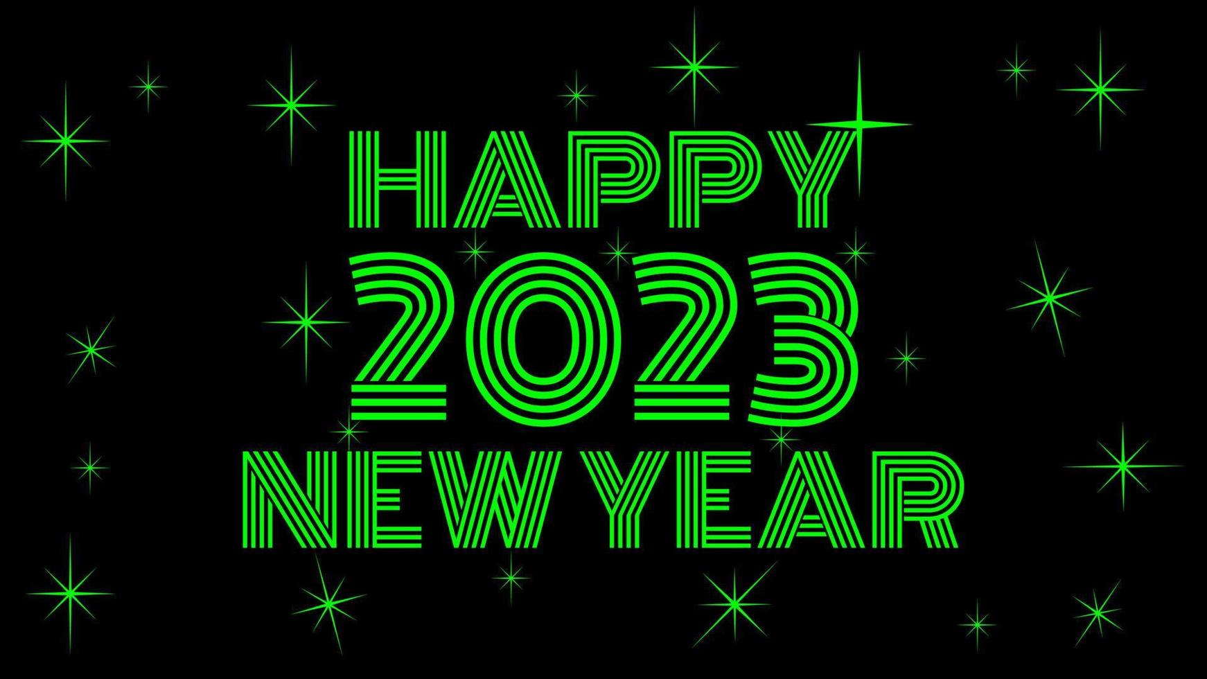Happy New Year 2023 green text shiny green light with black background vector
