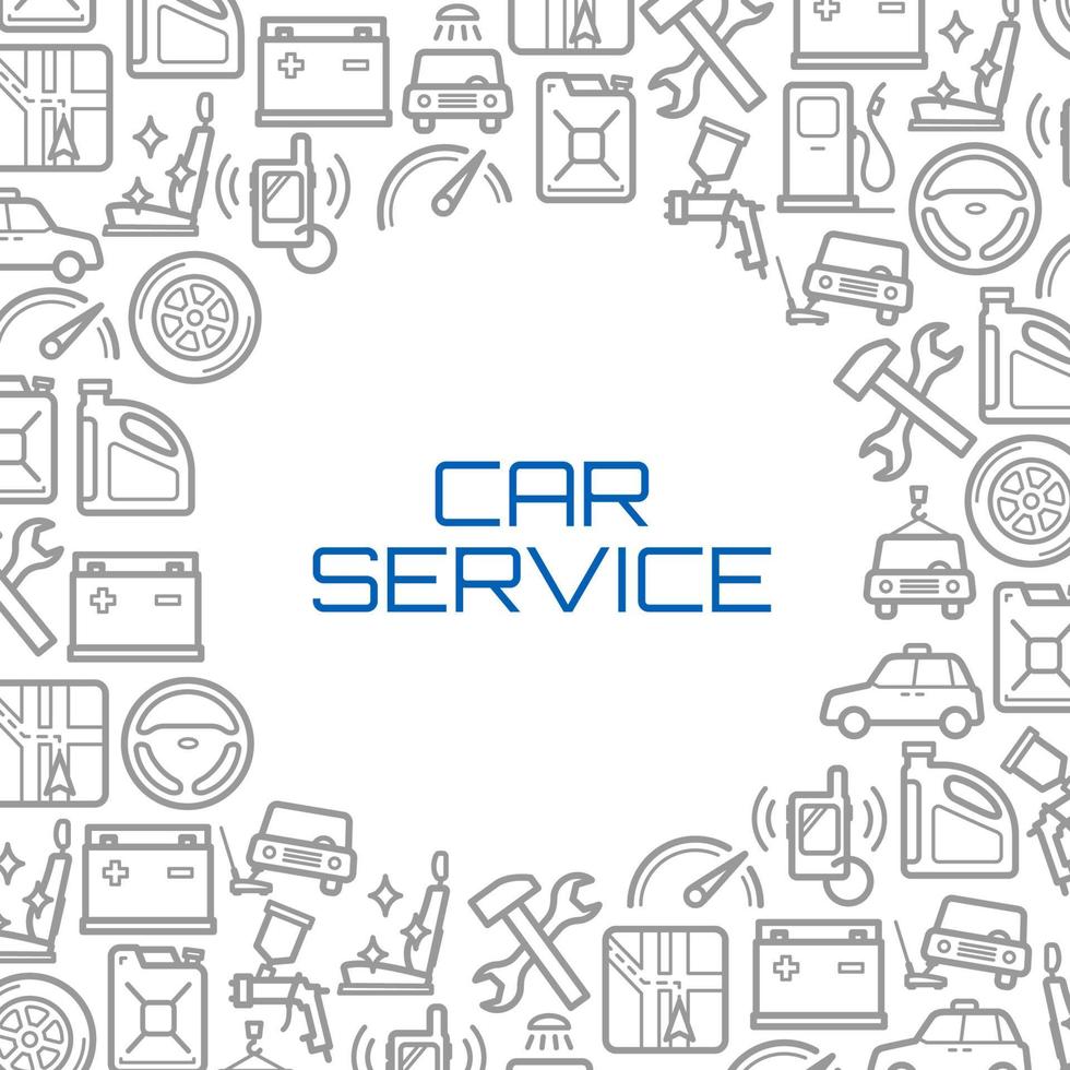 Vector line icons poster of car service tools