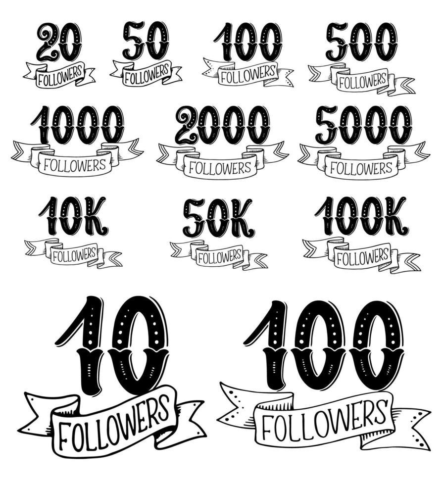 Vector social net follower numbers lettering